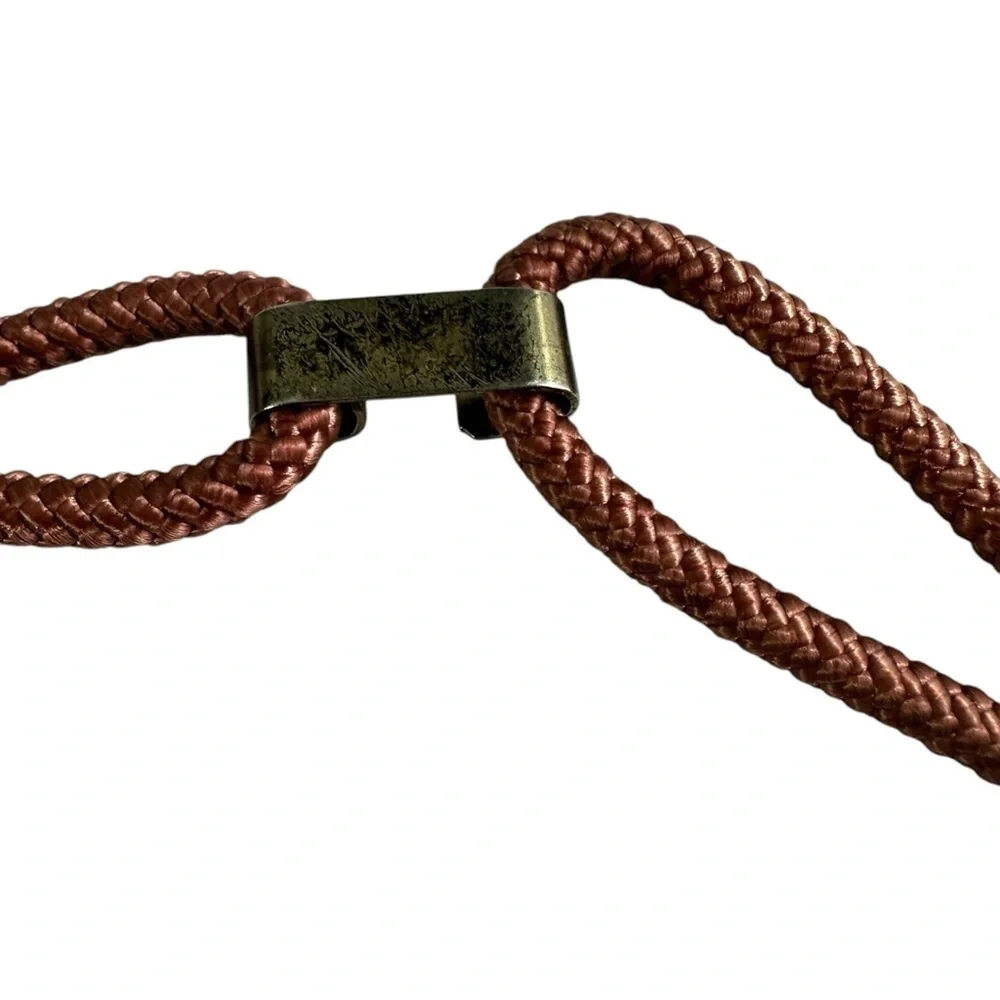 Bronzed Medallion Beaded Salmon Pink Braided Rope Cord Belt Western Boho